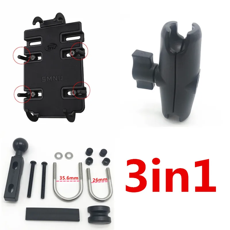 Motorcycle Handlebar Mount Kit Holder Double Socket Arm with Base Mount Rear View Mirror for Cell Phones& Smartphones RAM mount - Цвет: Handlebar installati