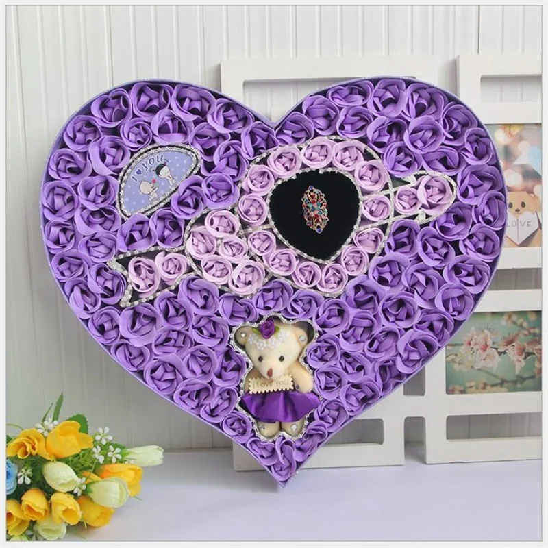 

Rose Soap Flower With Teddy Bear Doll Gift Box Plush Animal toys doll Valentine Mother's Day Gift Wedding Decoration
