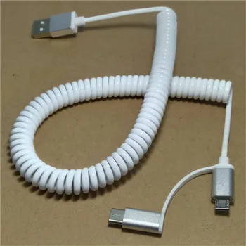 

2 in 1 Stretch USBC USB-C 3.1 USB Type C Micro USB 2.0 A Male Data Flat Slim Charge date 10ft for Tablet & Mobile