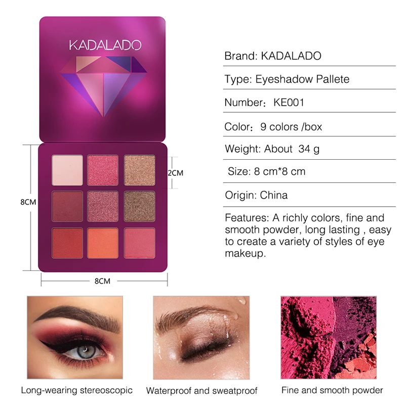 Kadalado, водостойкие тени для макияжа глаз, блестящая палитра теней для век, красные матовые блестящие пигментные тени для глаз, женский косметический набор