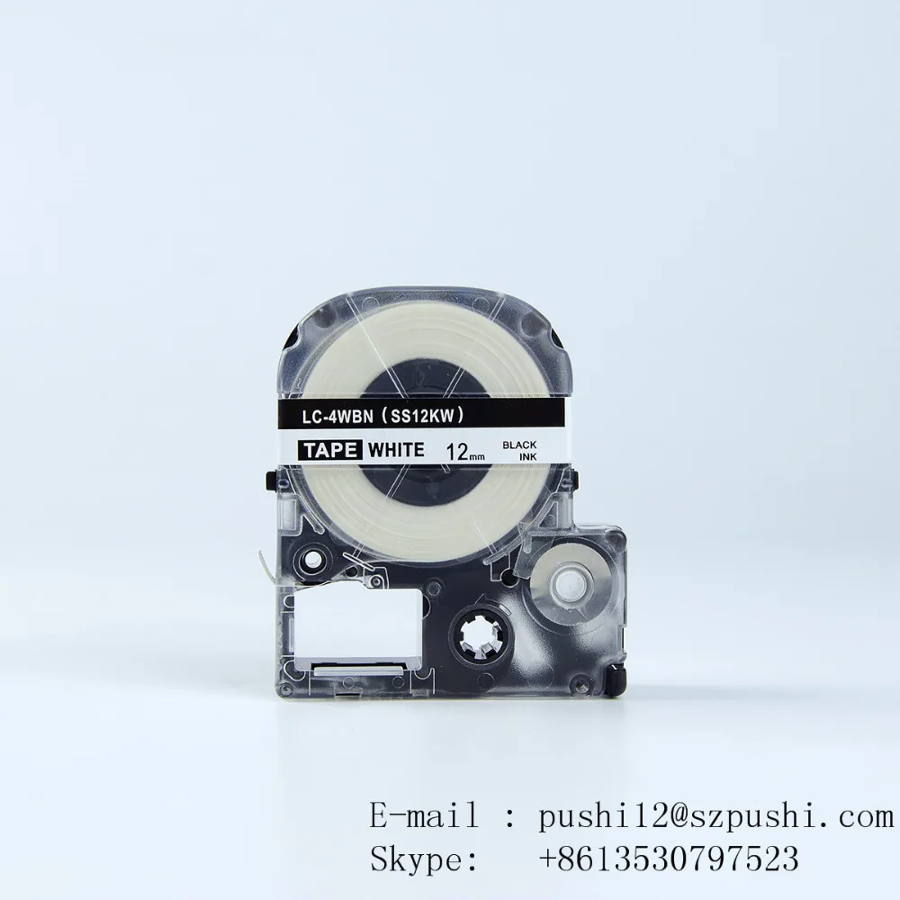 

50PCS/lot LC-4WBN/SS12KW 12MM*8M BLACK ON WHITE LABELS LABEL WORKS LW-300 TAPE