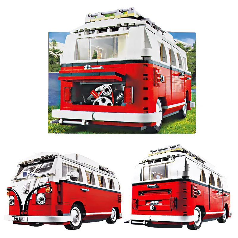 Дешево 21001 Volkswagen T1 Camper Van строительный блок Sy1174 Creator Expert technology 10220 Bela10569 светодиодный светильник игрушка для детей Подарки