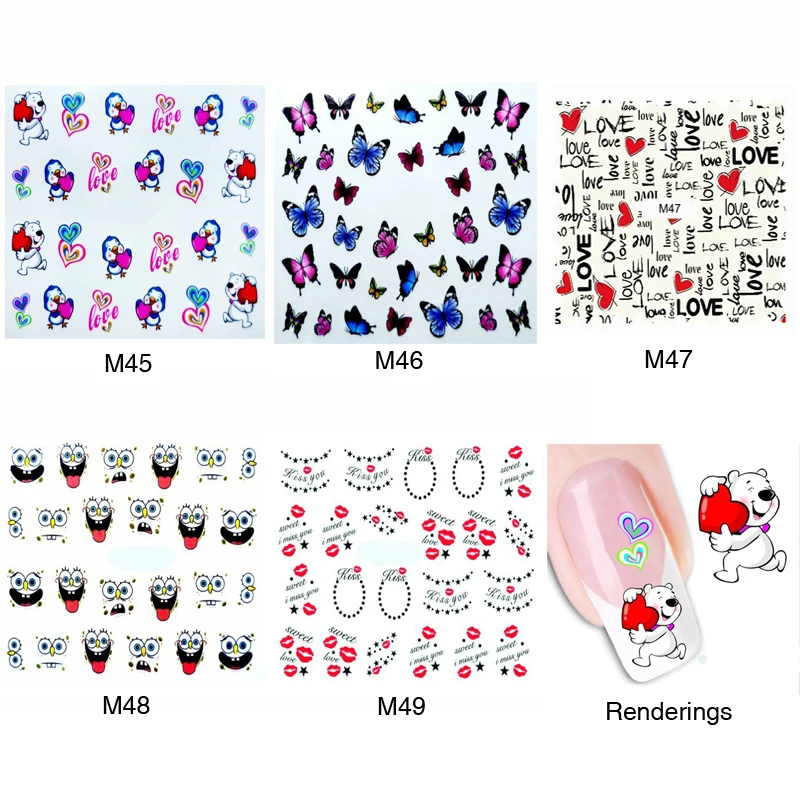 5 pcs 3d cartoon flower print stickers for nails art decorations nail