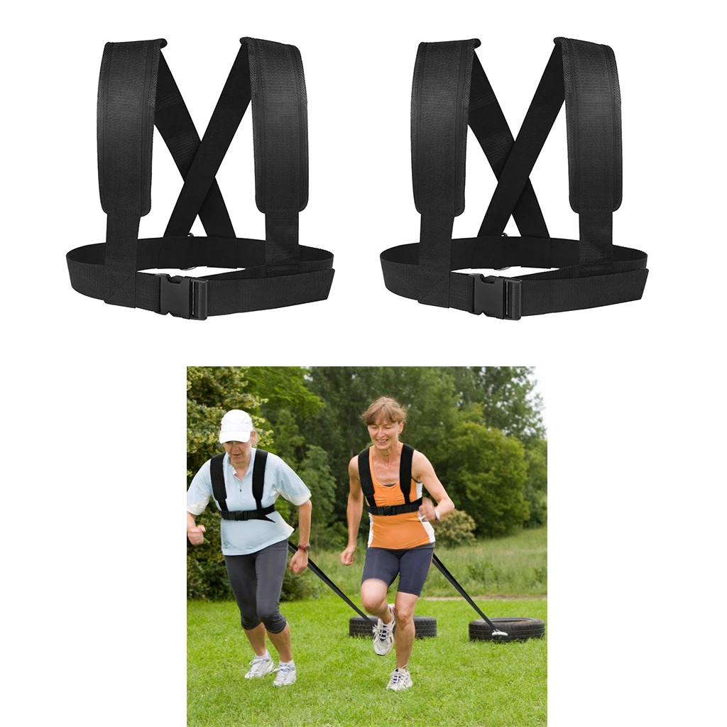 2 Pack Sled Harness vest Tire Pulling Strap Fitness Resistance Training Workout Belt Webbing with D-Ring