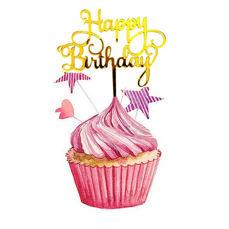 Новые многоцветные кекс торт Топпер С Днем Рождения флажки для торта двойной палки для Семья День рождения выпечки украшения поставки