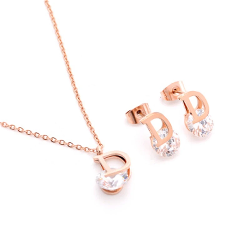 

Luxury Brand Top Crystal D Letters Earrings Women Rose Gold Titanium Steel Stud Earrings Wedding Jewelry Z1005