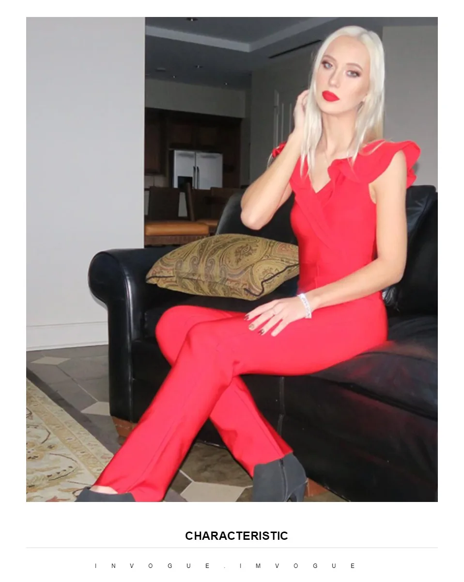 INVOGUE. IMVOGUE Новое поступление Мода оборками Sexy V образным вырезом спинки без рукавов сплошной цвет Bodycon комбинезон