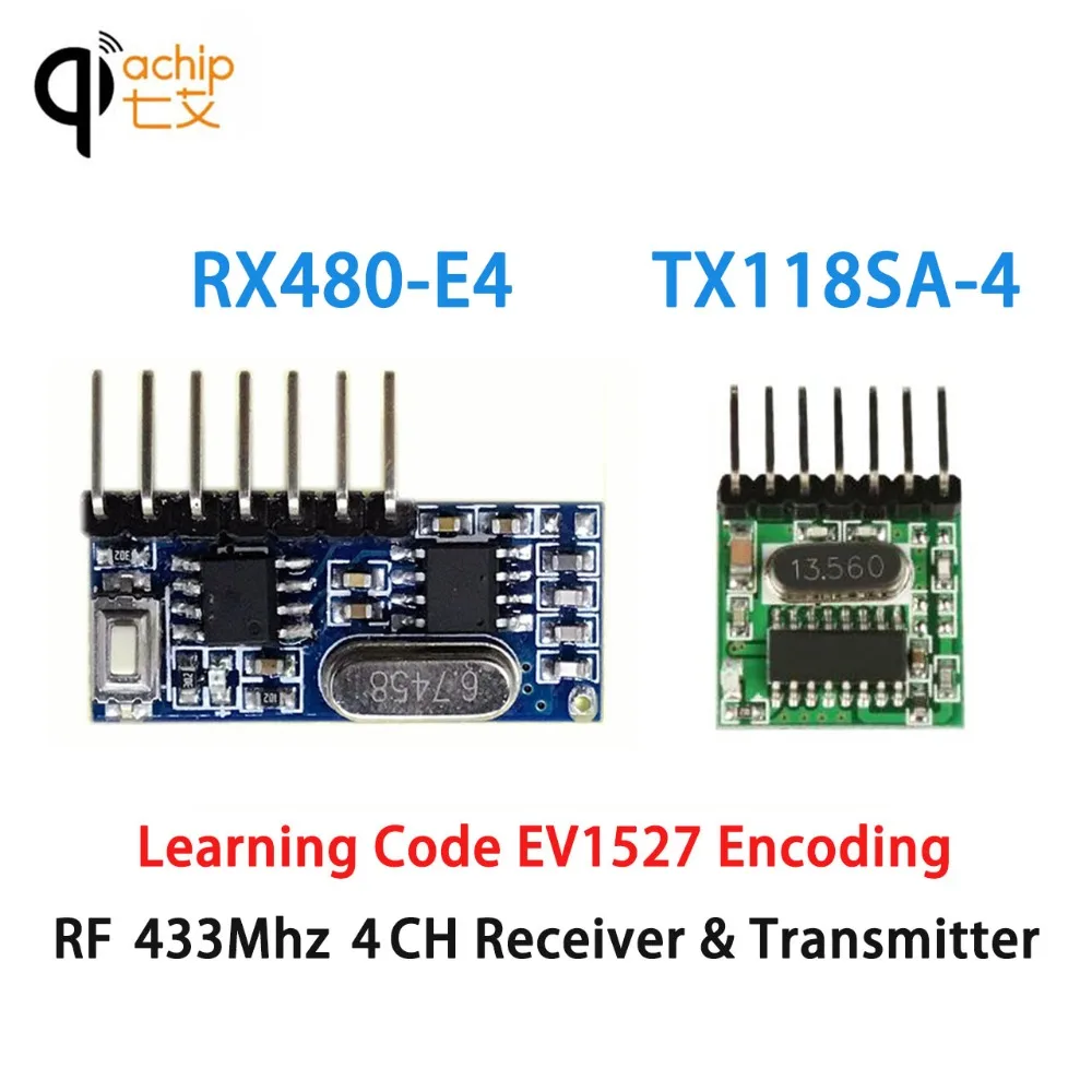 

QIACHIP 433Mhz RF Receiver & Transmitter Learning Code 1527 Superheterodyne Wireless Module 4CH 433.92 Mhz Remote Control EV1527