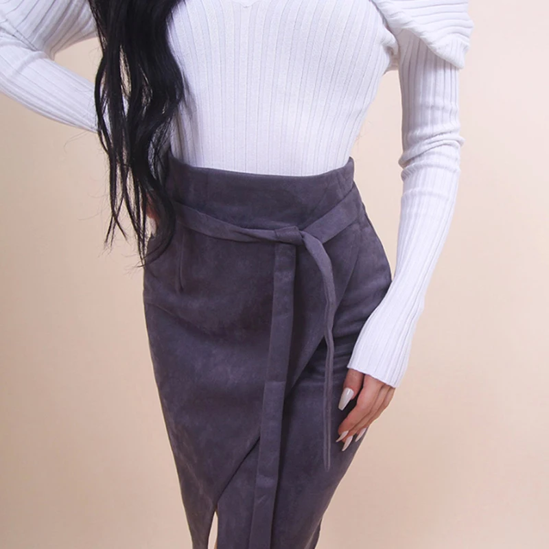 

New Women Skirts Girls Female High Waist Slim Skirt Summer Knee-Length Irregular Skirt Women Suede Skirts Femme Faldas Mujer