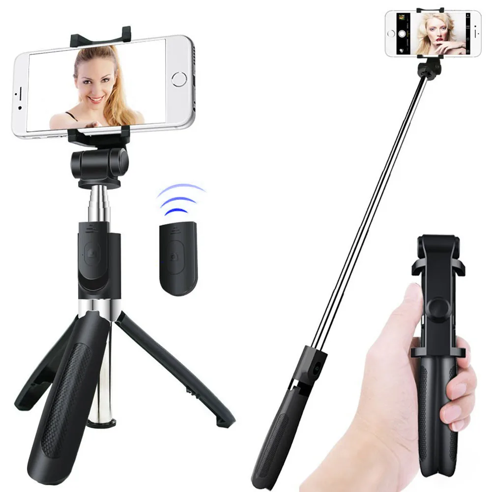 Aluminum Bluetooth Selfie Stick Tripod with Wireless Remote Shutter Phone Holder for iPhone X 8
