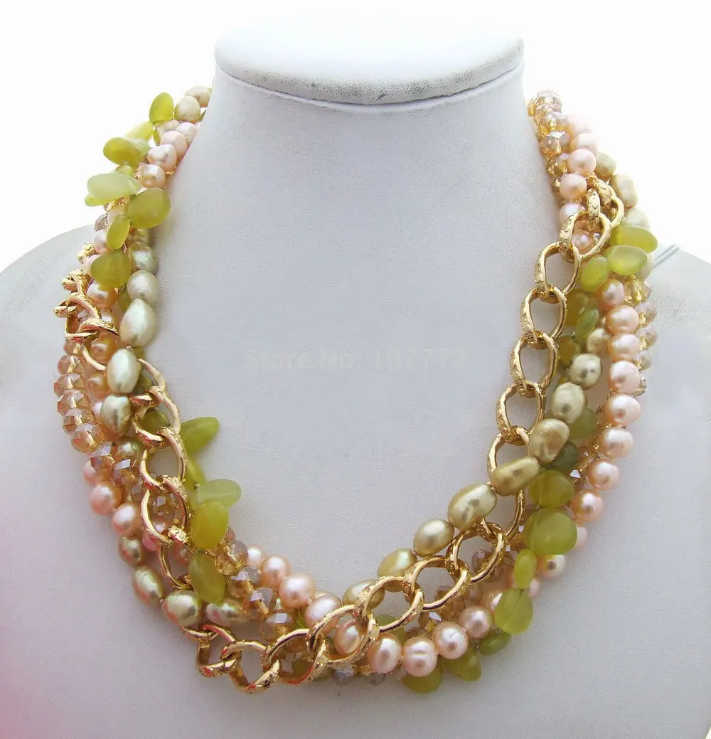 

Fresh Water Pearl fancy Lemon Quartz Champagne Rondelle Crystal Necklace free +shippment