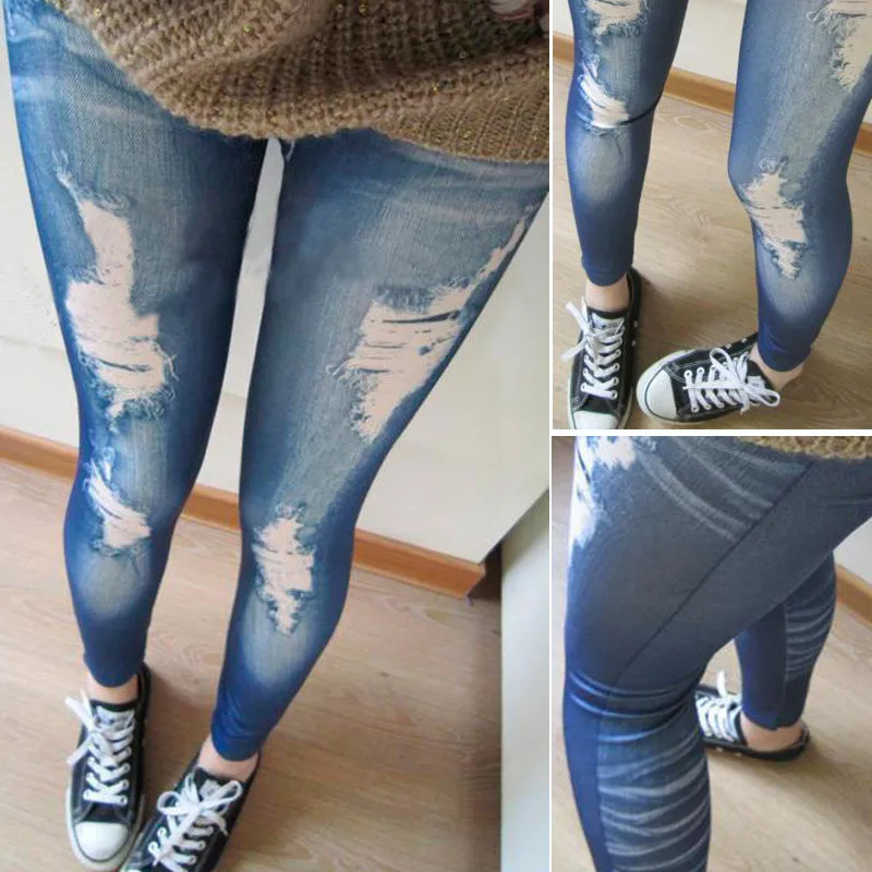 Denim Femmes Moyenne Skinny Pour Bleu Déchiré Jeans 2017 Pantalon Taille Offre Jegging Look Spéciale Collants oWQdrCBExe