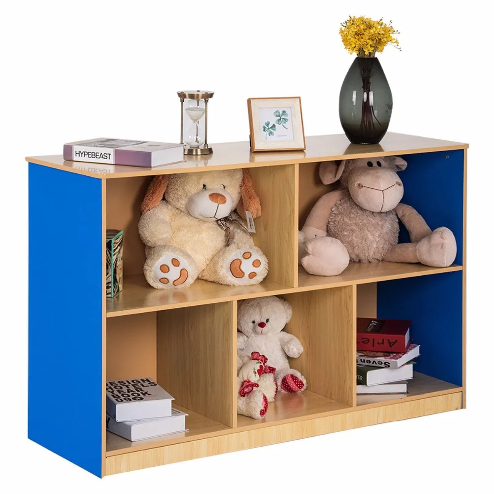 buy 5 Compartment Storage Cabinet Bookcase Shelf Rack Organizer Kids Toy Box Modern Living Room Furniture HW59598