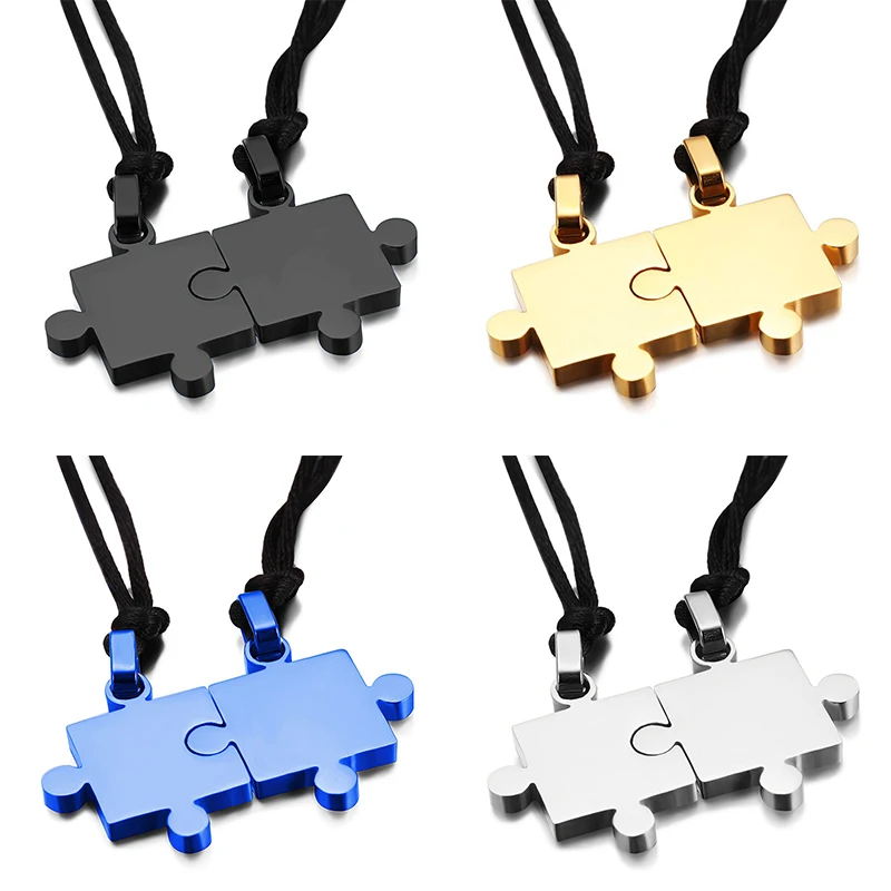 

High Grade Jigsaw Pattern Smooth Blank Stainless Steel Pendant Necklaces For Friends Lover Couples Jewelry 2pcs