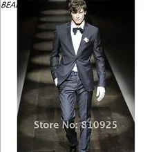 Свадебные темно-синие смокинг для мужчин костюм Slim Fit Изготовление под заказ костюмы шерсти кровоточить Пром костюм