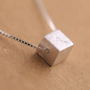Kinitial 1Pcs Fashion 925 Silver Square Crave Letter Dear Necklaces Square Pendant Necklace For Women Charm Geometric Jewelry
