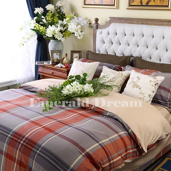 

British style autumn and winter cotton 100% cotton 1.8m double bedding plaid brushed sanded four piece set bed sheets duvet