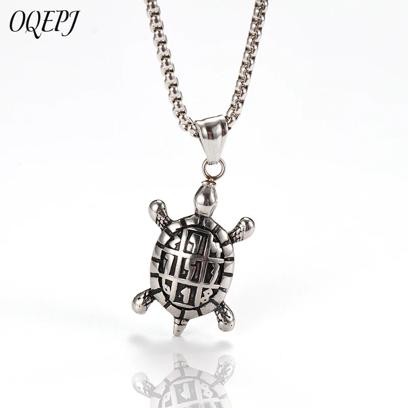 

OQEPJ Punk Cute Sea Turtles Tortoise Shape Necklace Pendant Stainless Steel Animal Number Necklaces Men High Quality Jewelry