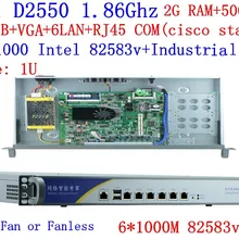 Лидер продаж ядерным процессором Intel ATOM D2550 1U брандмауэр с 6* InteL 82583 V 1000 M LAN Поддержка Panabit Wayos ROS Mikrotik PFSense 2G Оперативная Память 500G HDD