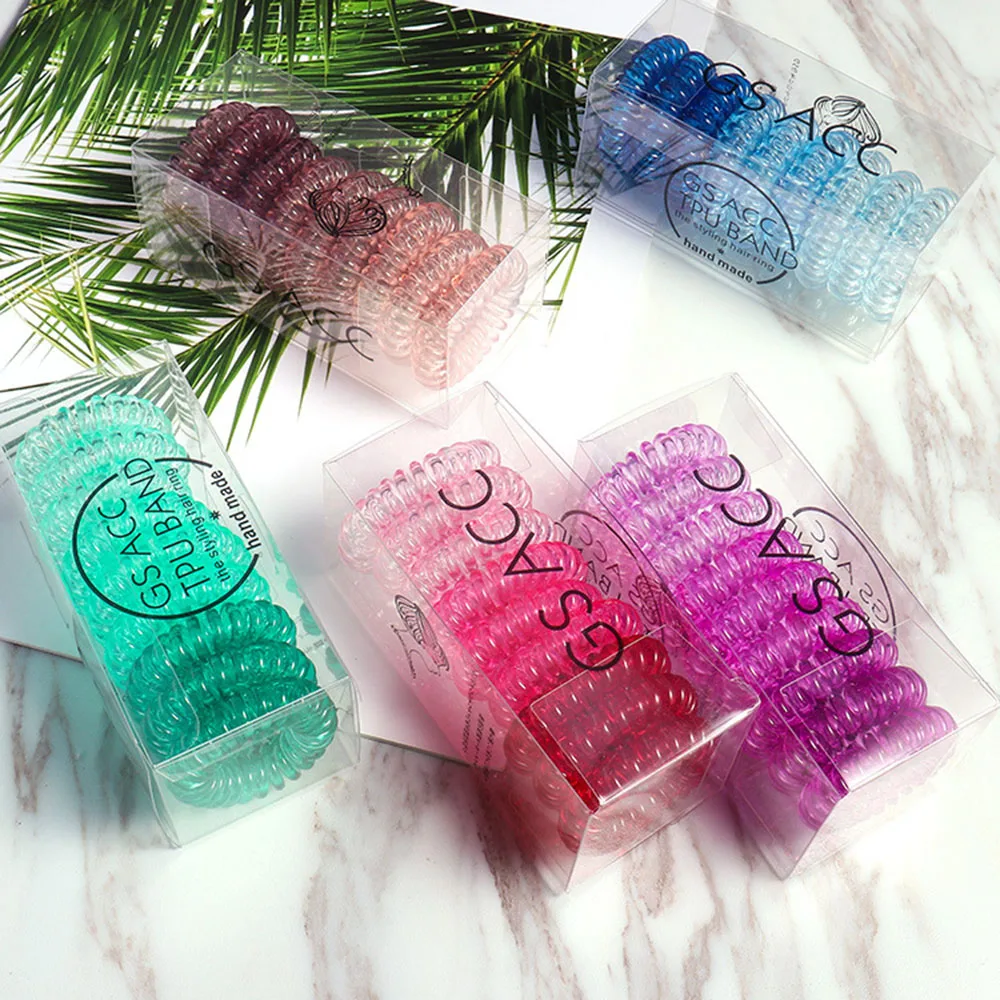 

New Arrival Women Telephone Ring Hair Bands With Box Girl's Rubber Band Lady's Hair Tie Hair Accessories Candy Color Gum
