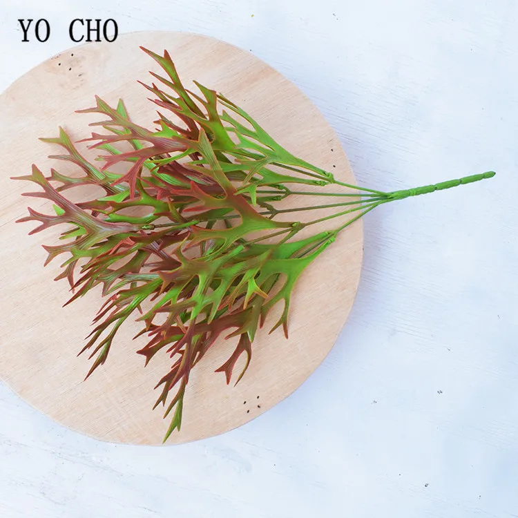 YO CHO 38cm Artificial Deer Horn Plants Plastic Greenery Wall Decoration Antler Leaf Grass Wedding Home Garden Decor Fake Plants