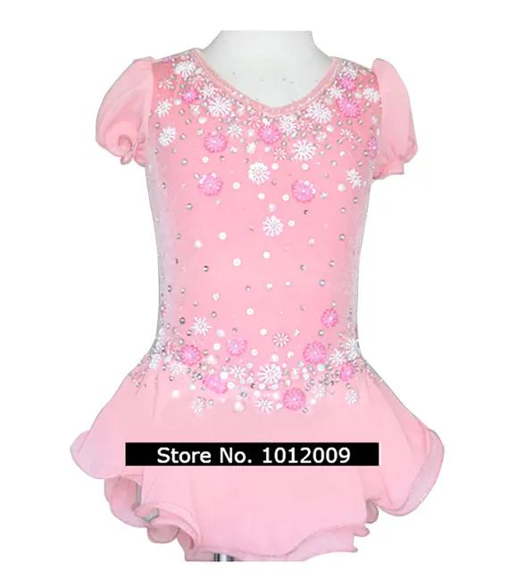 Cheap Customized Costume Ice Skating Figure Skating Dress Gymnastics Pink Flower Adult Child Girl Show Skirt Performance Competition