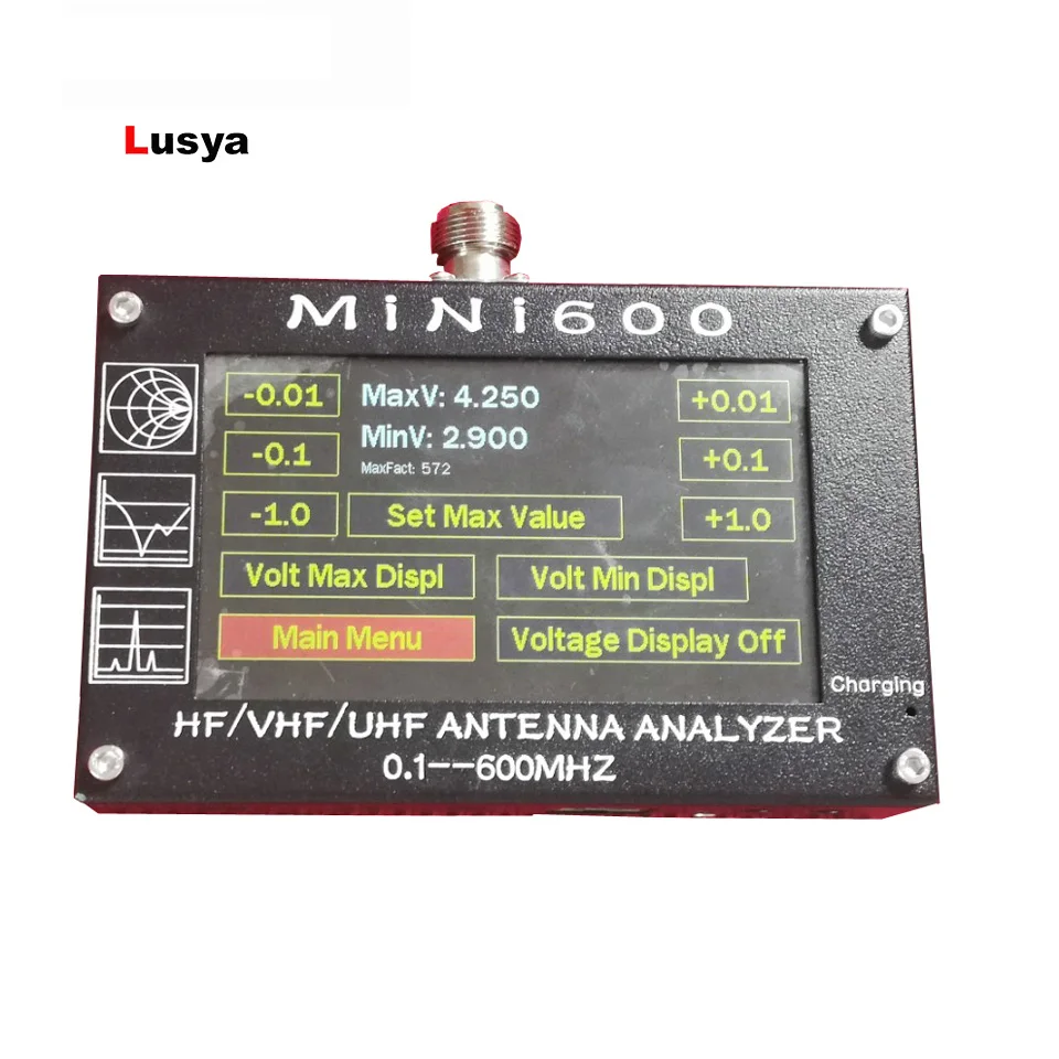 MINI600 4,3 дюймов ЖК-дисплей HF VHF UHF анализатор антенны 0,1-600 МГц измеритель коэффициента стоячей воды 1,0-1999 5V 1.5A для радио C6-007