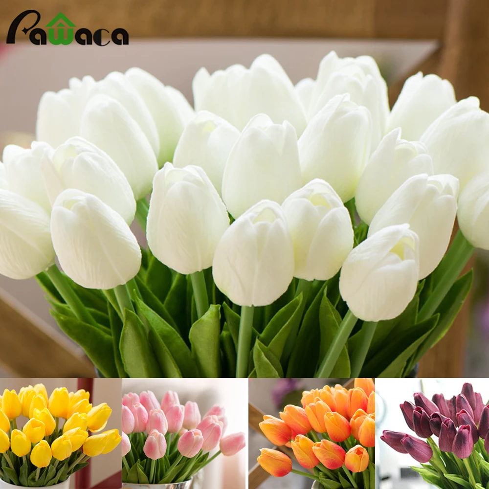 10pcs Artificial Flowers PU Tulips Artificial Bouquet Fake Vivid Real Touch Flower Tulip For 