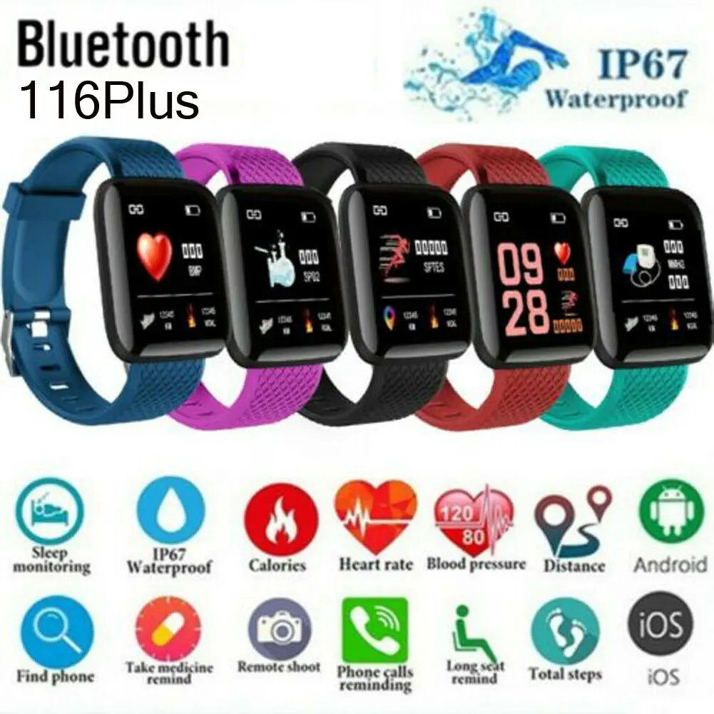 

116 plus Fitness Smart Watch Activity Tracker WomenMen Kid Fit bit Android iOS Heart Rate