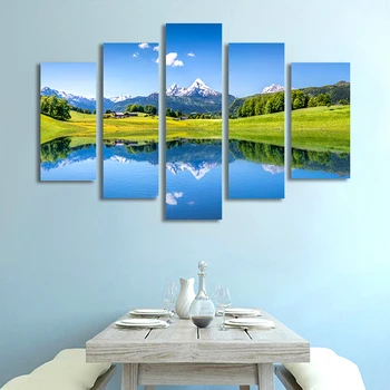 

5 Panels Nature Snow Mountain Scenery Canvas Painting Blue Lake Wall Picture Decorative Home Wall Decor Modular Paintings