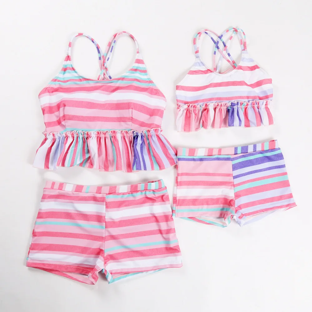 

Striped Mother Daughter Swimsuits Family Look Mommy and Me Swimwear Matching Outfits Mom Mama Mum and Daughter Bathing Clothes