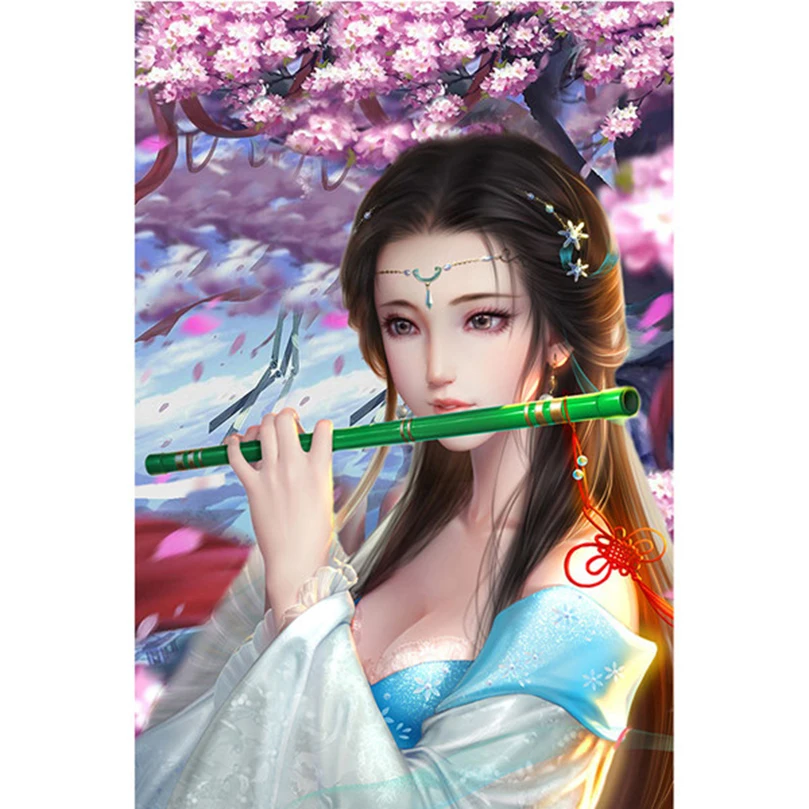 

5D,diy diamond embroidery,Full,round,Diamond Painting,Cross Stitch,3D,diamond,Mosaic,Needlework,Crafts, Flute Beauty girl AS729