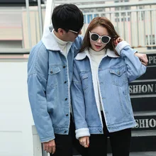 С подкладкой из овечьей шерсти джинсовая куртка осенние женские теплые пальто синие однобортные новые женские джинсовые куртки и пальто верхняя одежда
