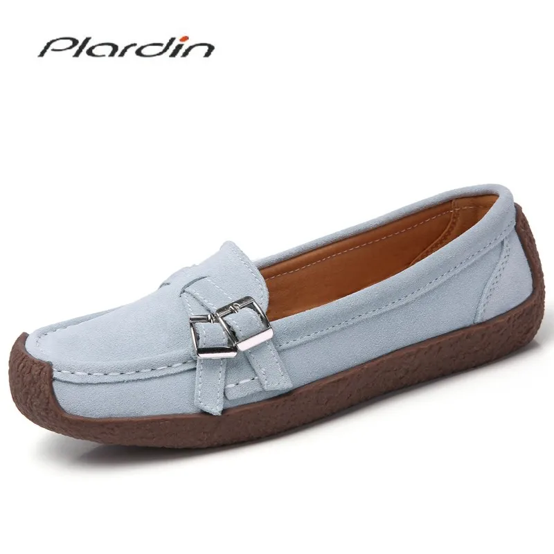 

Plardin Spring Autumn Women Moccasins Women's Flats Genuine leather Shoes Woman Lady Loafers Slip On Suede Shoes mocasines mujer