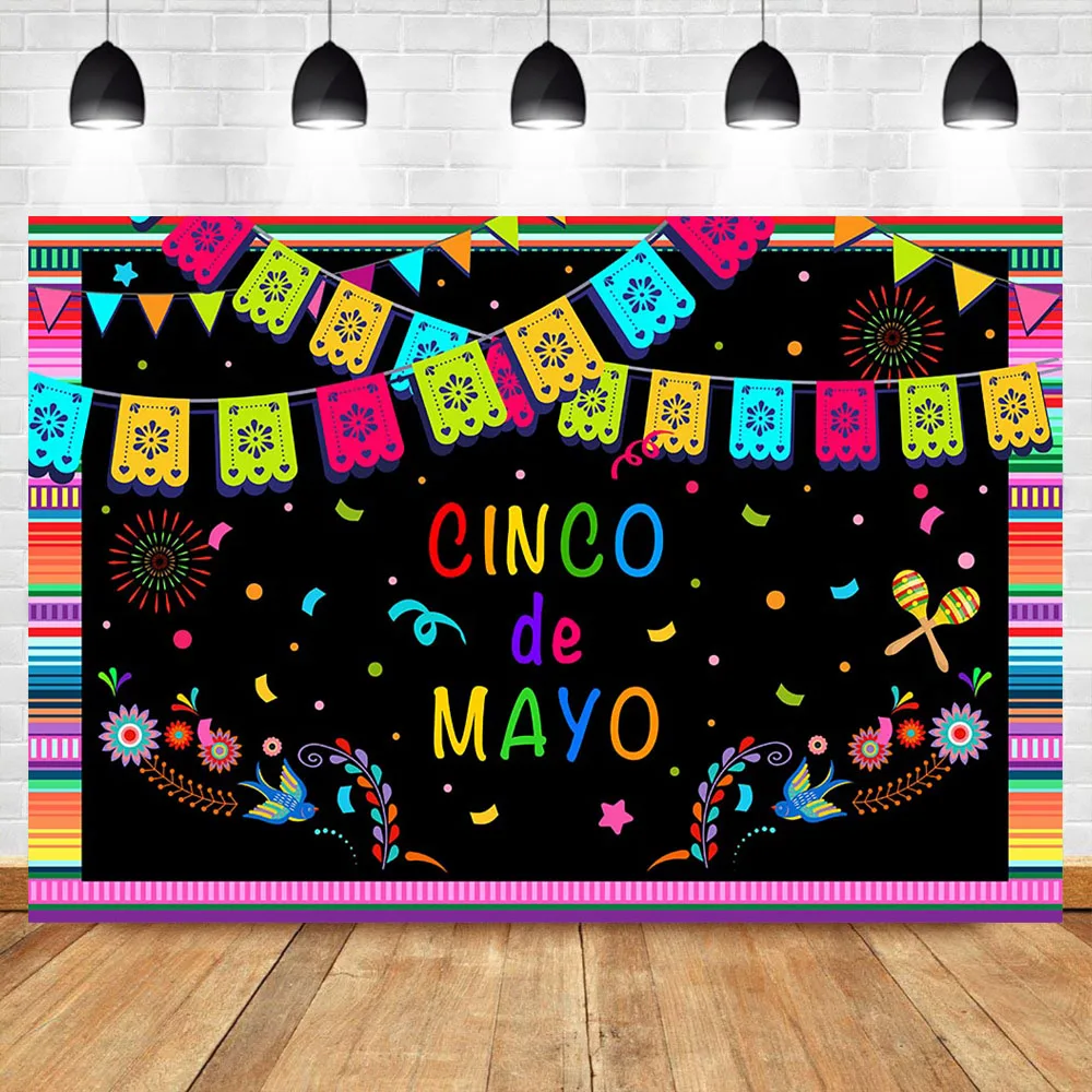 

NeoBack Mexican Backdrop Birthday Party Photo Backdrops Colour Flag Banner Background Colorful Sripe Photography Background