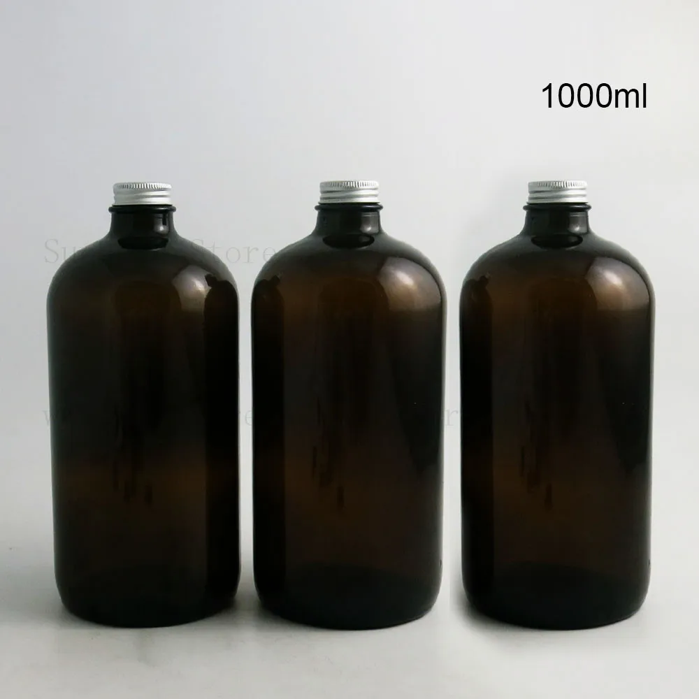 1pcs X 1000ml Large Empty Refillable 33oz Dark Amber Boston Round Glass Liquid Bottle With Aluminium Caps Refillable Glass Bottles Bottle Refillablerefillable Bottles Aliexpress