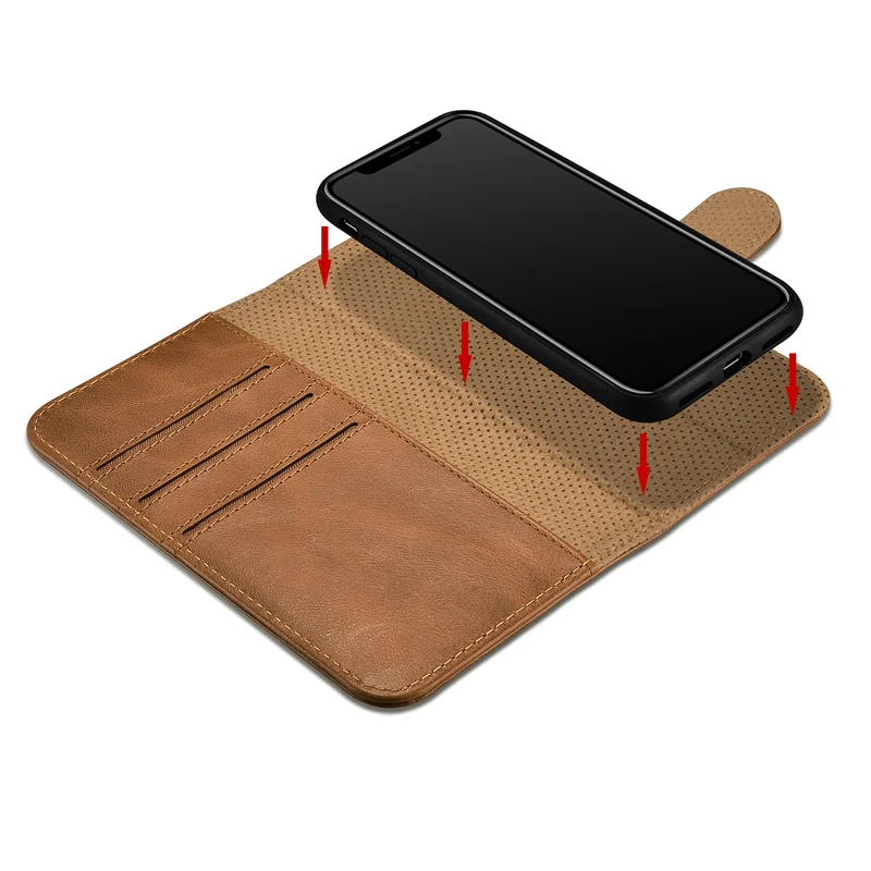 

2 in 1 Luxury Ultrathin Flip Genuine Leather Back Cover for iPhone X XS Magnetic Wallet Card Slots Bag Shell Case for iPhoneX XS