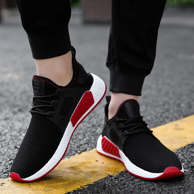 Trois Mode Couleurs Maille Casual Respirant rouge L'usure Hommes Noir À Antidérapant Adulte Pour gris Sneakers Confortable Chaussures De Résistant I0n8q
