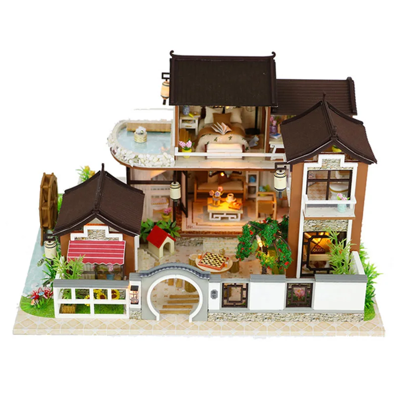 

DIY Wooden Miniature DollHouse Toys Handmade Doll house Miniature Assemble Kit With Led Furnitures House Toys for Children Gift