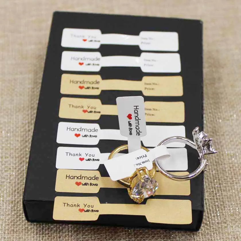 

Hot sale100PCS multi style pape ring price labels white/kraft thank you self adhesive ring size note labels for jewelry products