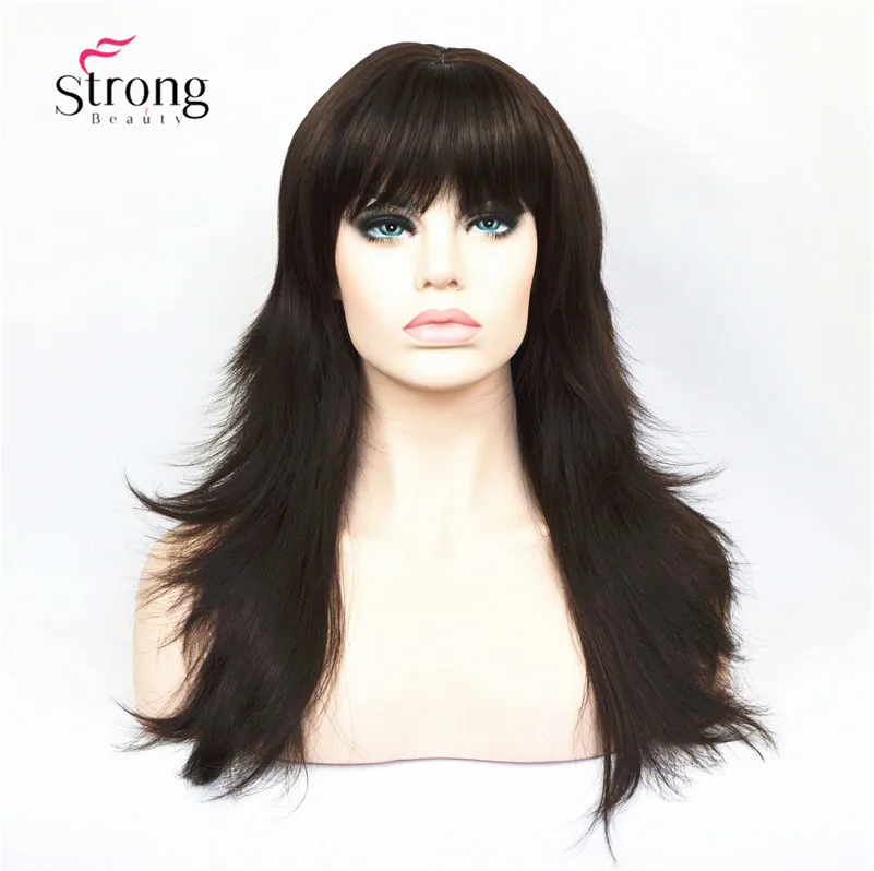 2862#4 Dark Brown long curly wig (1)