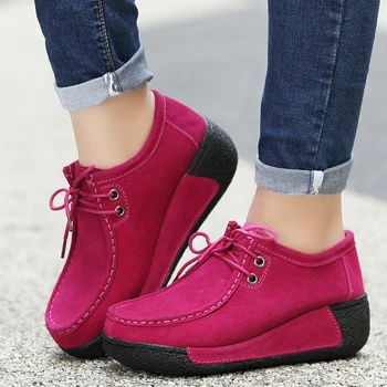 

Leather Shoes Women Flats Platform Shoes Moccasins Creepers Wedage Shoes for Women Casual Ladies loafers Lace Up Sapato Feminino