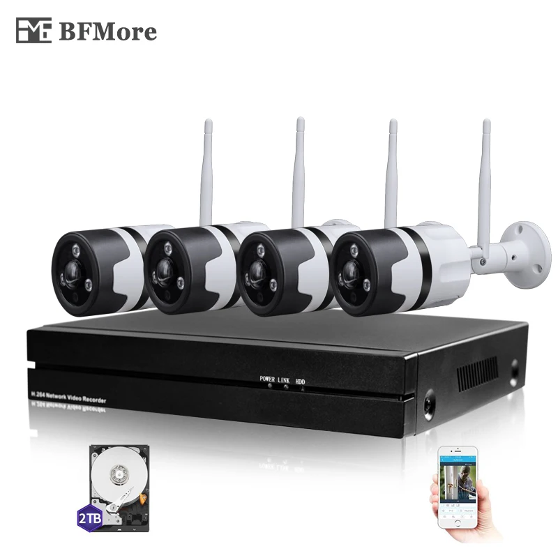 

BFMore 4CH Two-Way Audio Wireless NVR CCTV System Sony IMAX323 1080P IP Camera WIFI Weatherproof CCTV Security Surveillance Kit