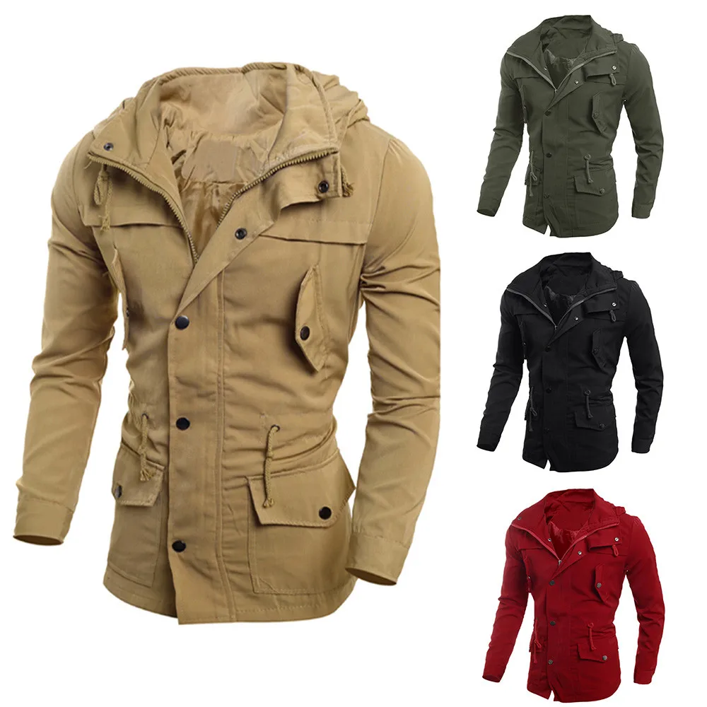 

Military Outdoors Jacket Mens Autumn Winter Army Tactical Jacket Fashion Solid Slim Hooded Windbreaker Coat Streetwear Plus Size