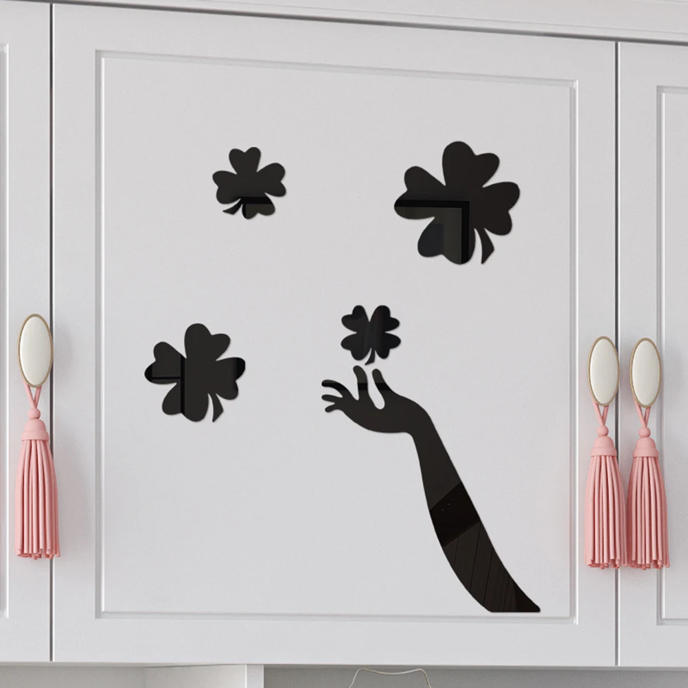 

Four-Leaf Clover Mirror Wall Sticker Acrylic 3D Crystal Mirror Sticker Background Wall Decal For Home Bedroom(Black/Gold/Sliver)