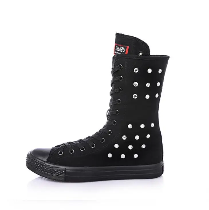 

2019 new short tube front line with side zipper through the air - hole canvas shoes casual shoes.