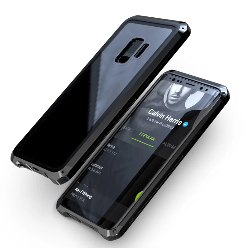 

For Samsung Galaxy S9 Plus Case Luxury Aluminum Metal Hard TPU Transparent Tempered Glass Armor Cover For Samsung S9Plus Case