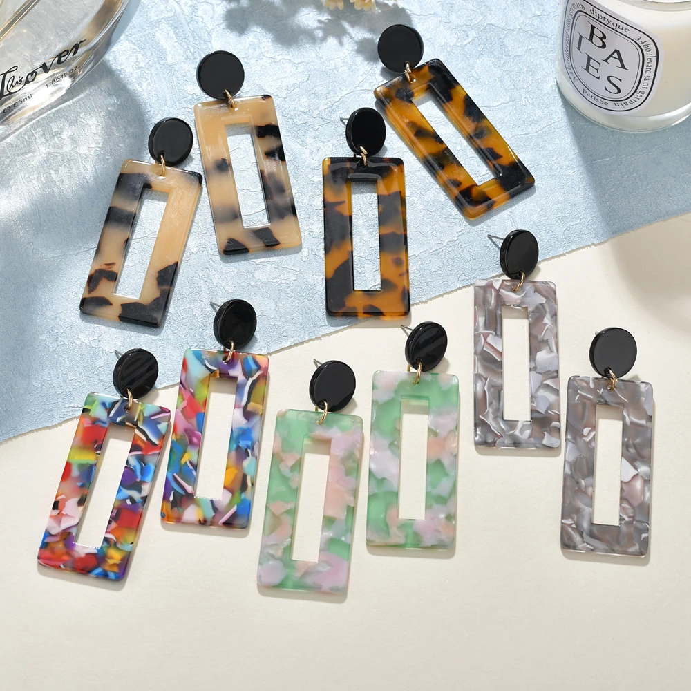

Fashion Leopard Print Multi-Color Acrylic Drop Earrings For Women Personality Simple Geometric Pendant Earrings Square Jewelry