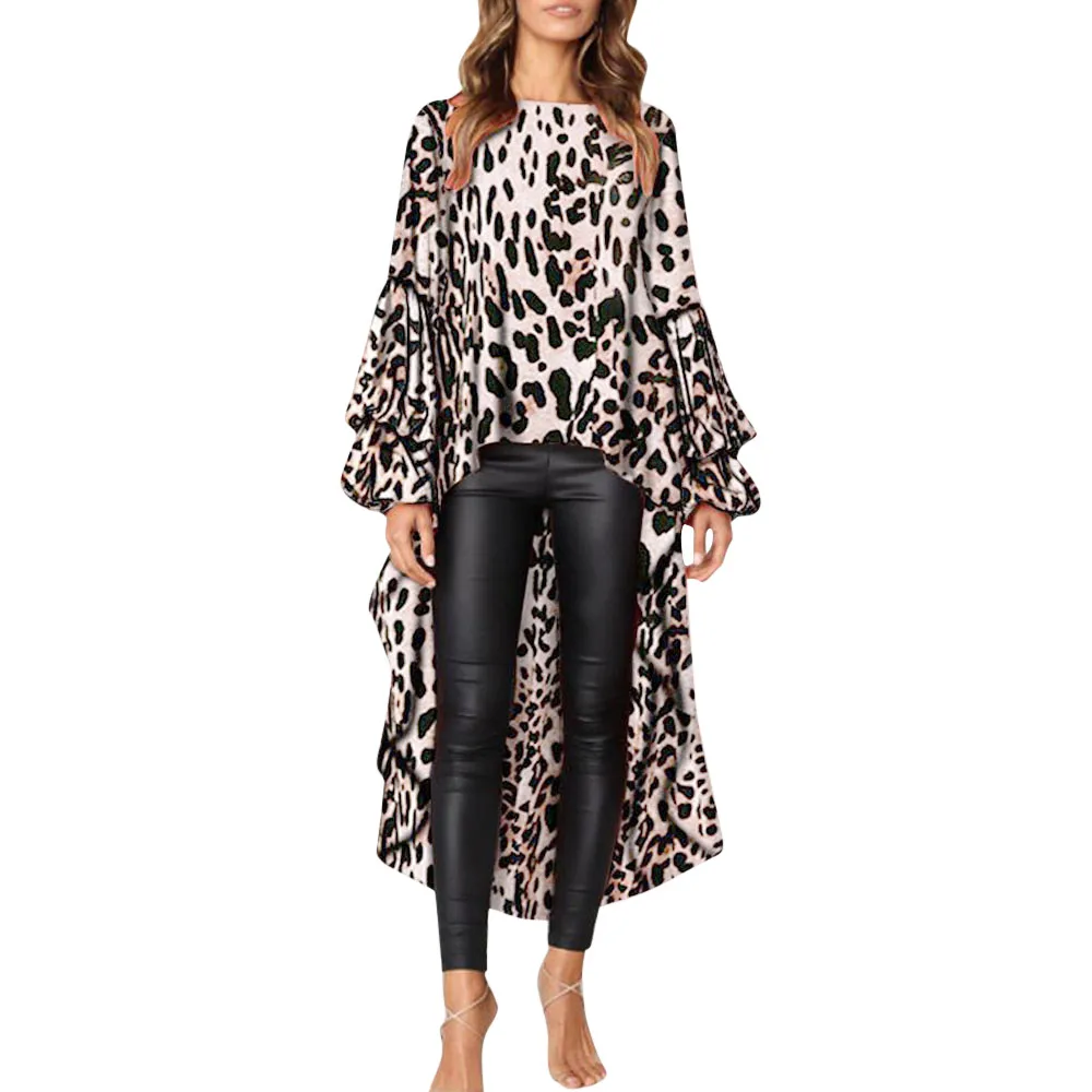 

Sexy Leopard Snake Print Dress Women Summer Autumn Clothes Long Lantern Sleeve Mid-Calf Irregular Dress Party Vestidos White 8.5