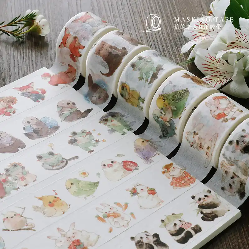 Милые животные лиса/кролик/панда/лягушка/цветной гриб/лист/фрукты васи лента DIY наклейки для дневника Скрапбукинг Маскировочная лента Эско...
